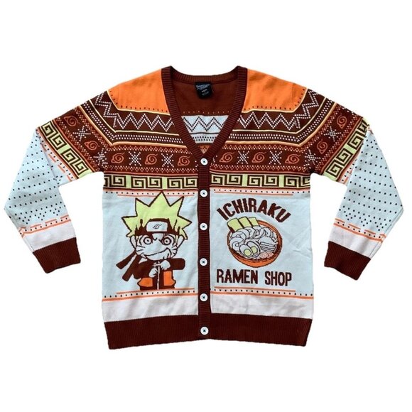 Naruto Cardigan Sweater Multicolor Aztec Ichiraku Ramen Soup Men’s Size M - Picture 1 of 10
